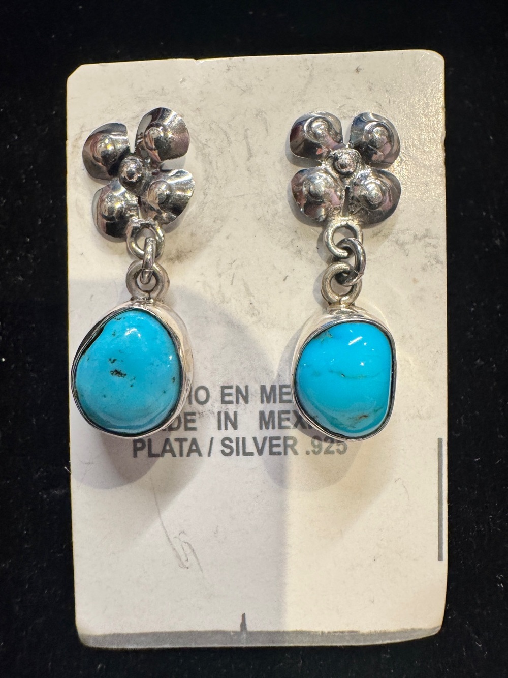 925 Sterling Silver Turquoise Drop Earrings - Blue Floral Studs